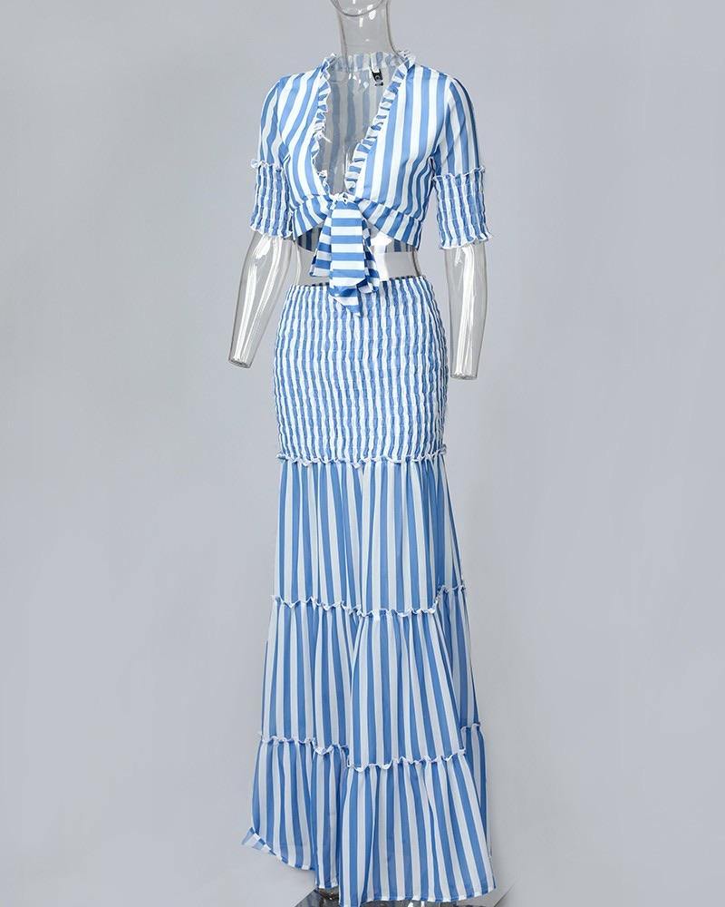 Stripped Maxi Skirt Set-DDD Fashions