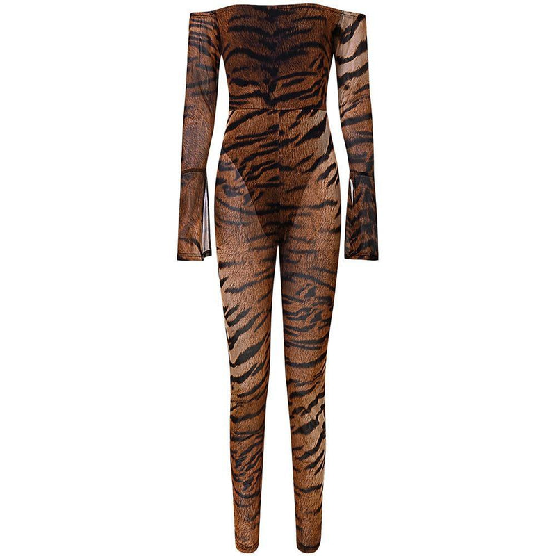 Women's Animal Print Off Shoulder Jumpsuits-DDD Fashions