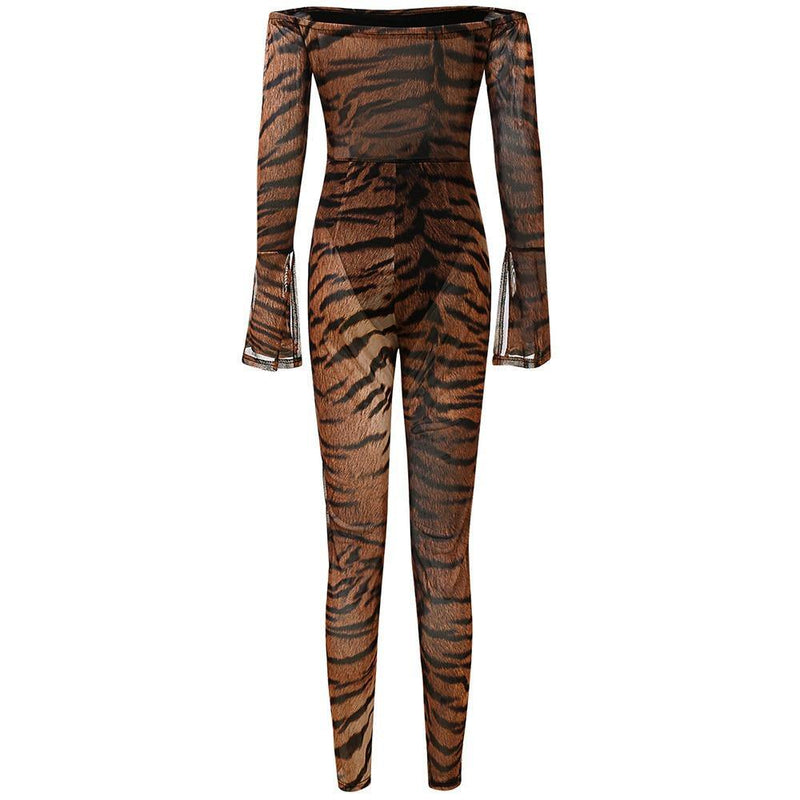 Women's Animal Print Off Shoulder Jumpsuits-DDD Fashions